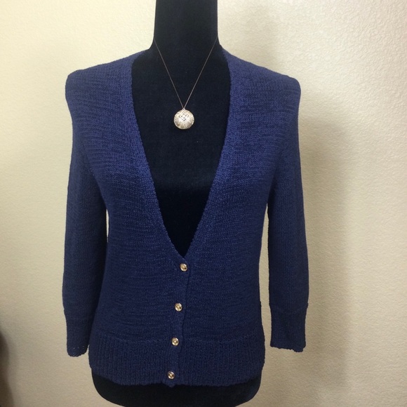 Women's Chap's Navy Blue V-Neck Cardigan - Picture 1 of 3